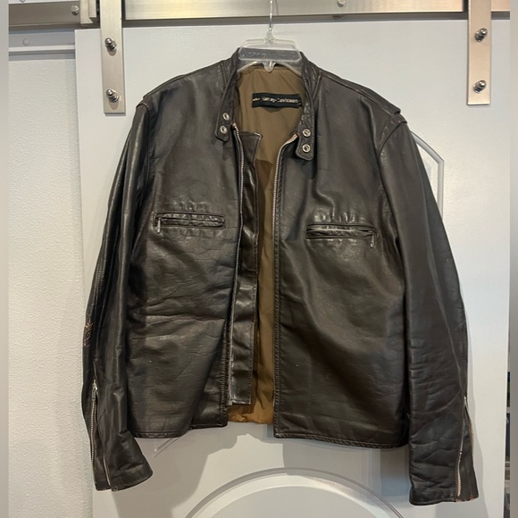 Vintage Harley Davidson heavily distressed brown leather moto jacket. - Picture 1 of 14